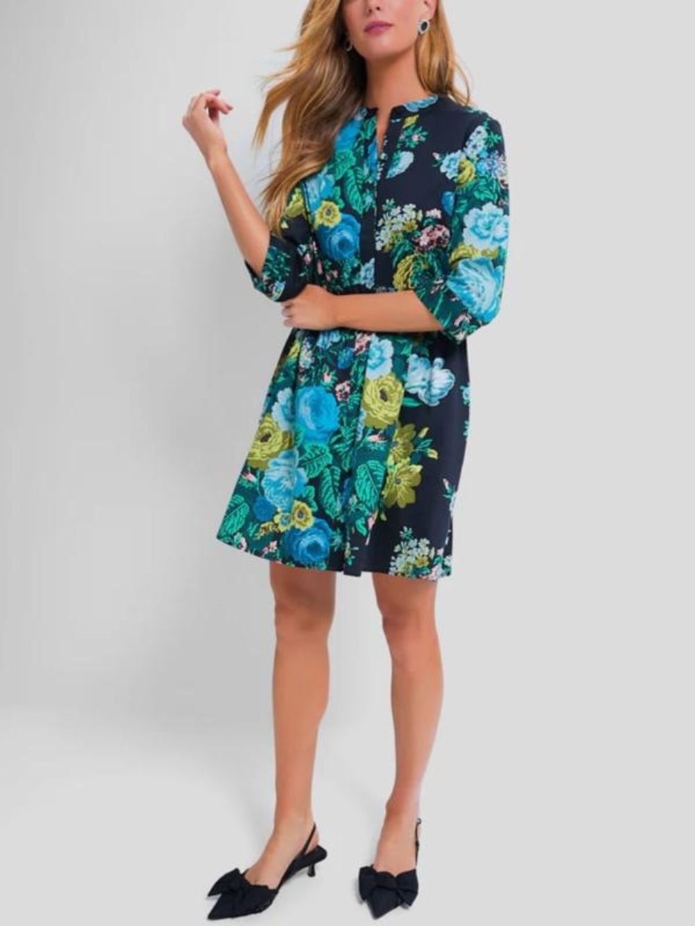 Tuckernuck Navy Floral Mini Dress with Teal and Lime Blooms medium